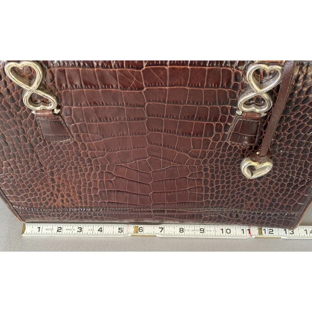 Brighton Brown Croc Embossed Leather Tote Shoulder Bag Heart Charm A459979